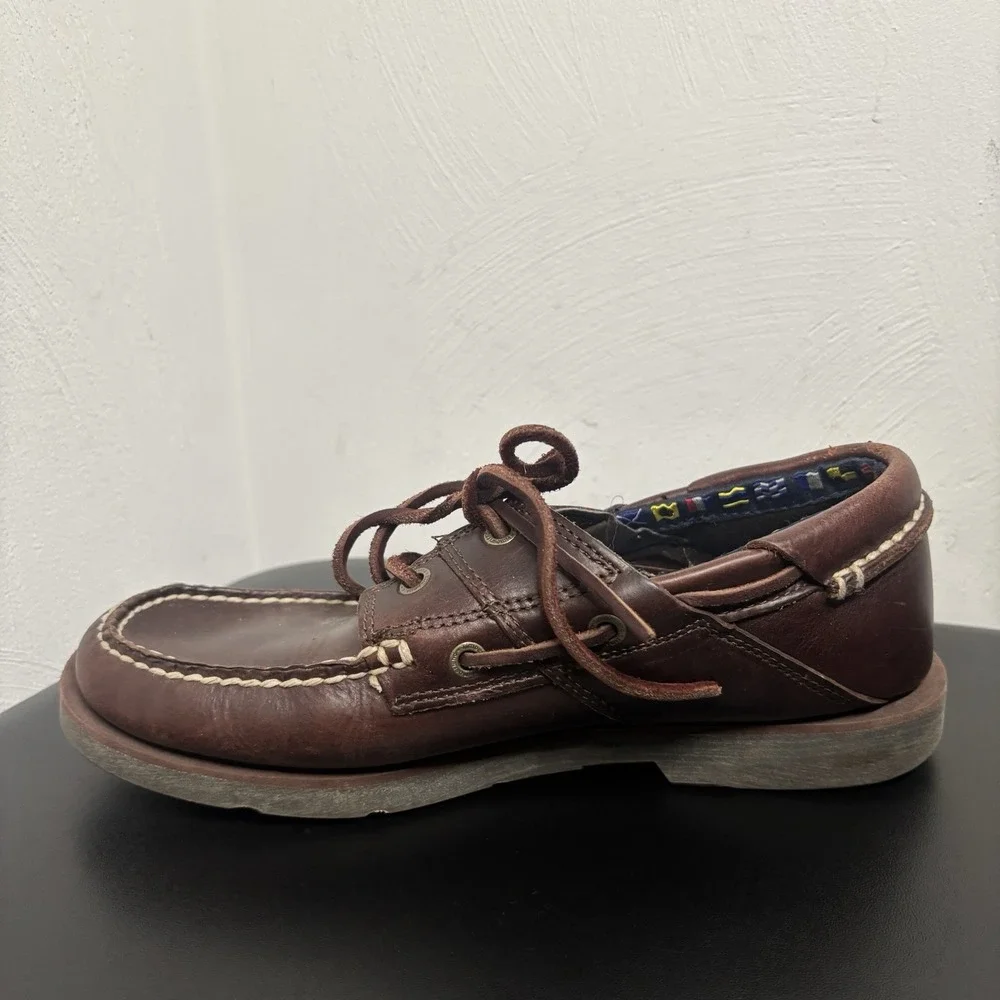 Timberland Mens Size 7.5 M Classic 2-Eye Brown Leather Deck‎ Shoes 42510 Frat